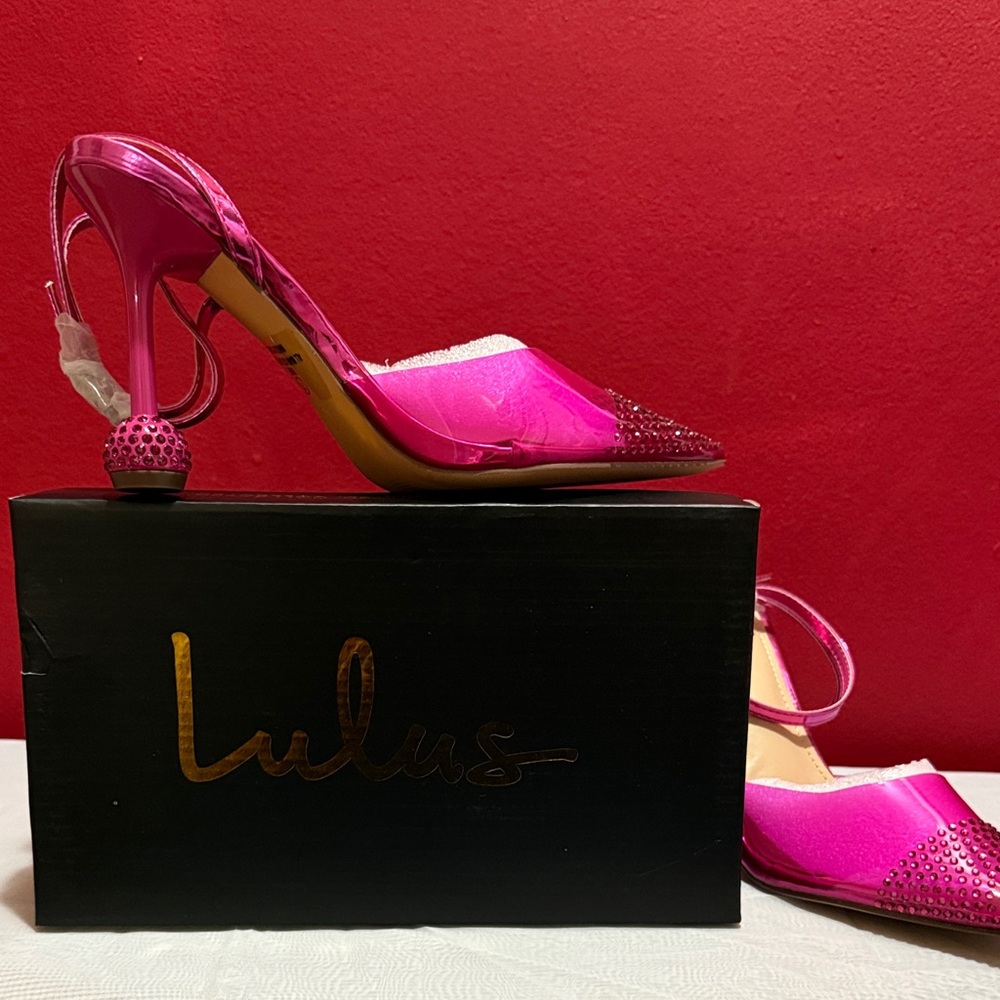 Lulu's Nikkie Fuchsia Heels with Rhinestone Accents